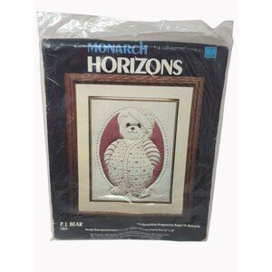 Vintage 1984 Monarch Horizons Candlewicking Kit P.J. Bear 11"x14" Cotton Muslin